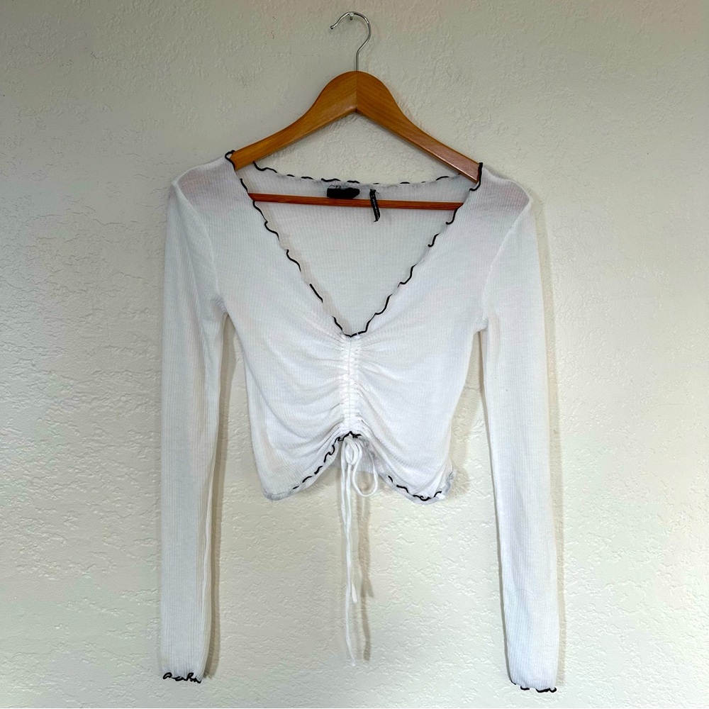 Out From Under | Urban Outfitters | White Long Sleeve Ruched Crop Top - Small